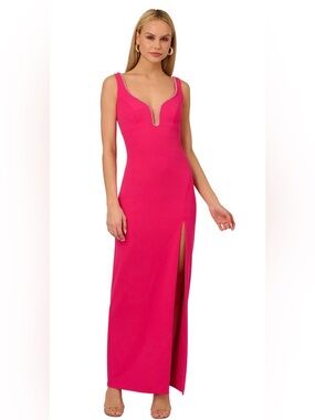 Adrianna Papell Fuschia Rhinestone Sweetheart-Neck Sleeveless Gown. Size 2.